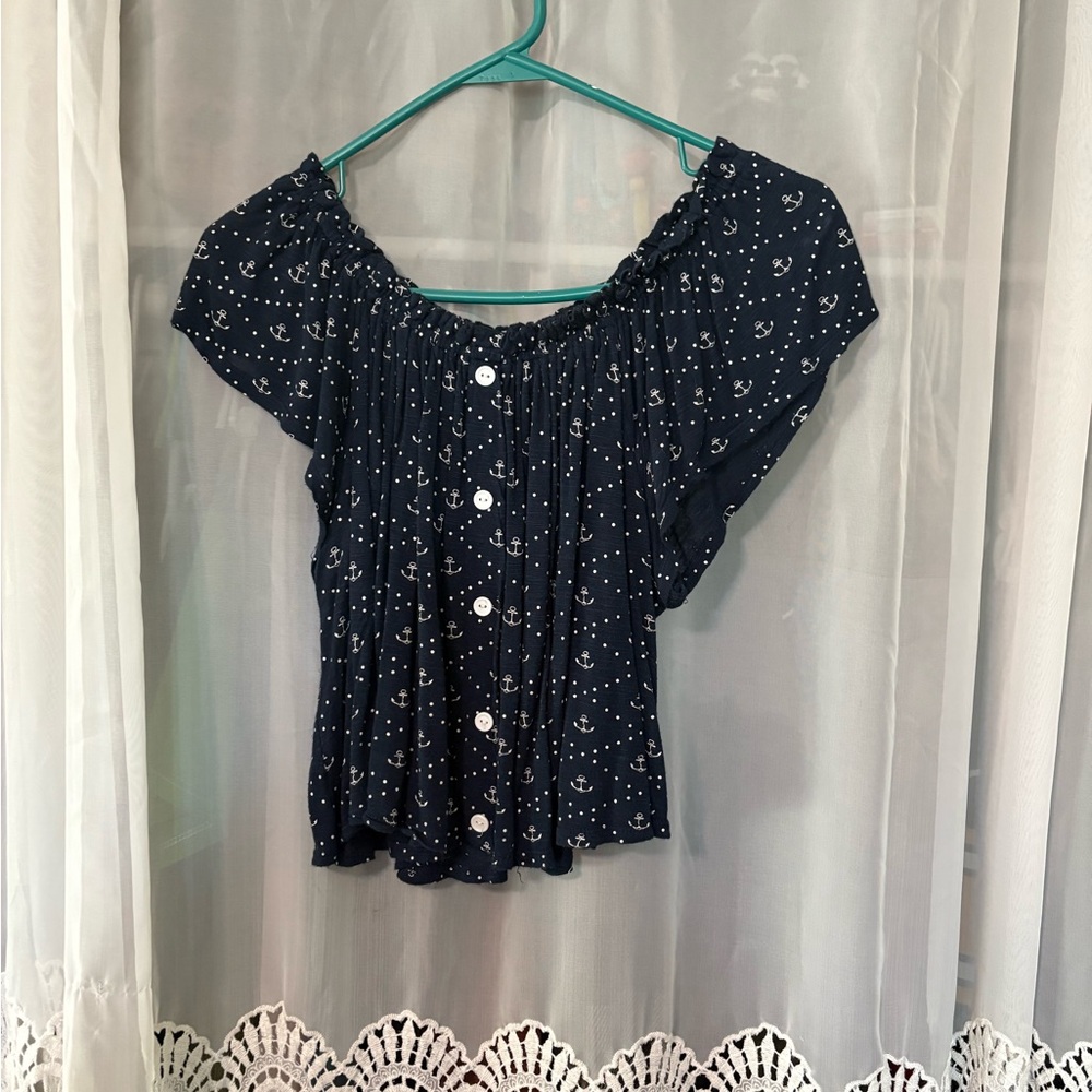 Navy Blue Off-Shoulder Top